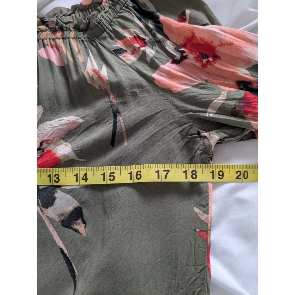 White House Black Market Top Women's S Boho Green Off the Shoulder Floral Blouse - Picture 10 of 11